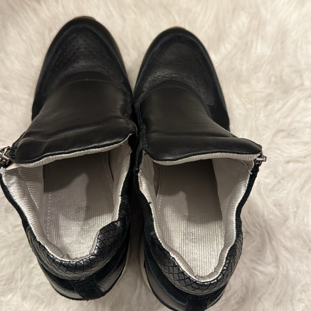 Geox wedge black leather sneakers heel size 40 pre-owned. - Picture 5 of 7
